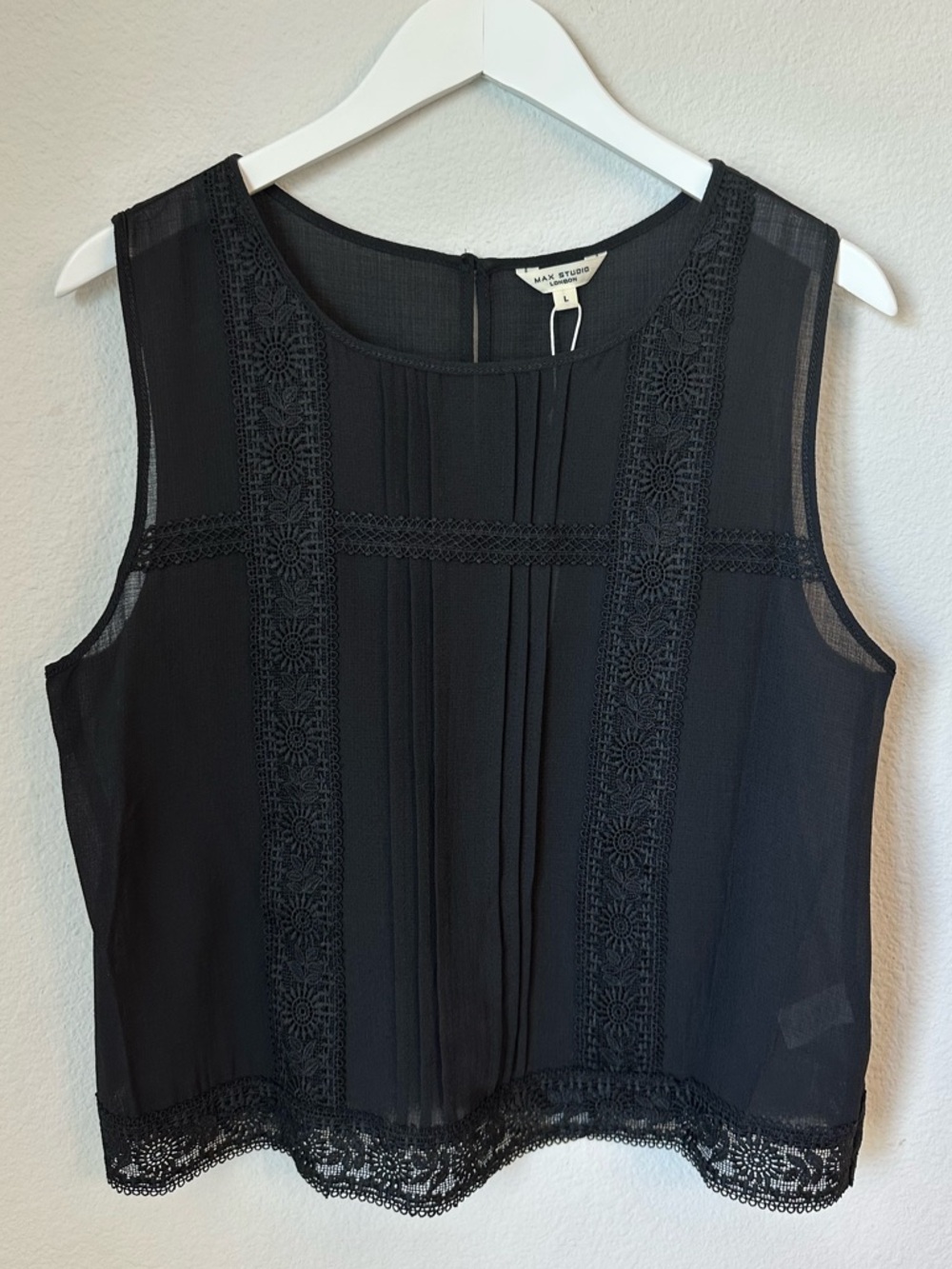 New! MAX STUDIO Pintucked Floral Lace Sheer Tank - Picture 16 of 16